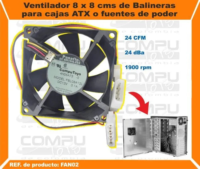 Zfan02 Ventilador 12v Especial Balineras 8x8 Molex Computoys