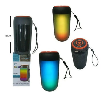 Parlante Bocina Portátil Bluetooth Cilíndrico Luz Led Negro