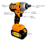 Llave De Impacto Inalámbrica 21v +2 Baterias. 1/2 Brushless - Amarillo - 50/60 Hz