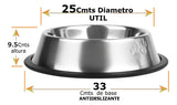 Plato Comedero Bebedero Gato Perro 25 Cm Acero Inoxidable Plateado