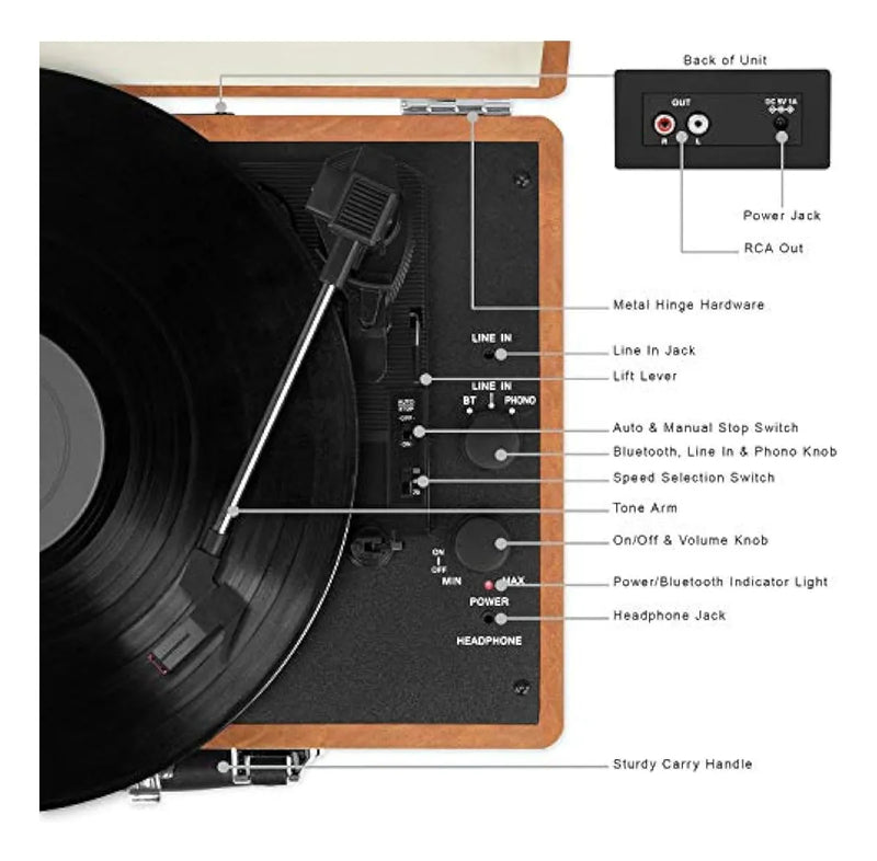Victrola Vintage Tocadiscos Portatil De Maleta Con Bluetooth Brown