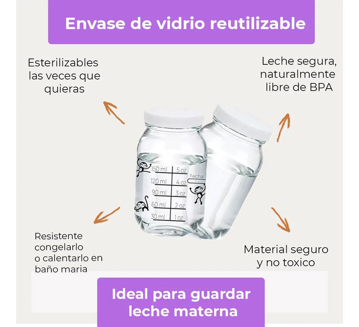 12 Frascos Envase Vidrio Medido Almacenar Leche Materna 8 Oz