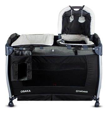 Cuna Corral Bebe + Mosquitero Mecedora y Organizado Negro Bebesit Premium