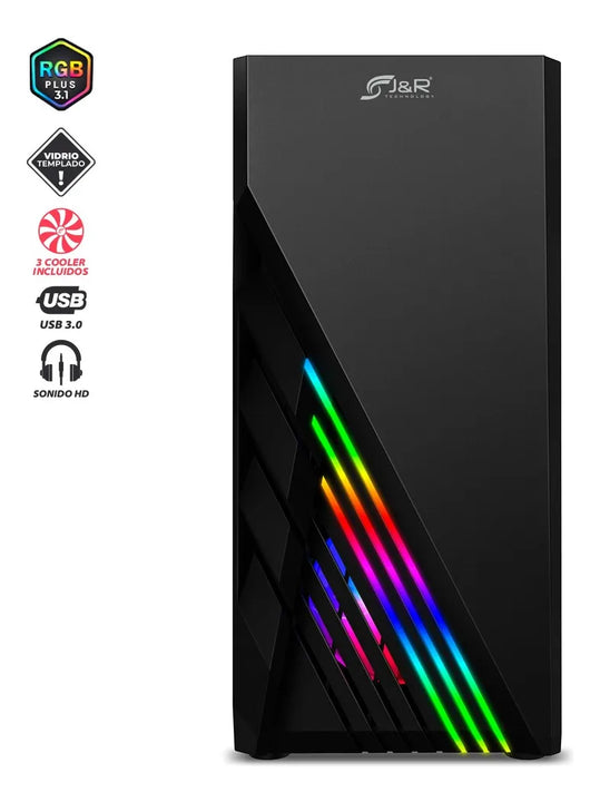Chasis Gamer + 3 Fans Rgb Onyx Jx116 Atx / M-atx / Itx Negro