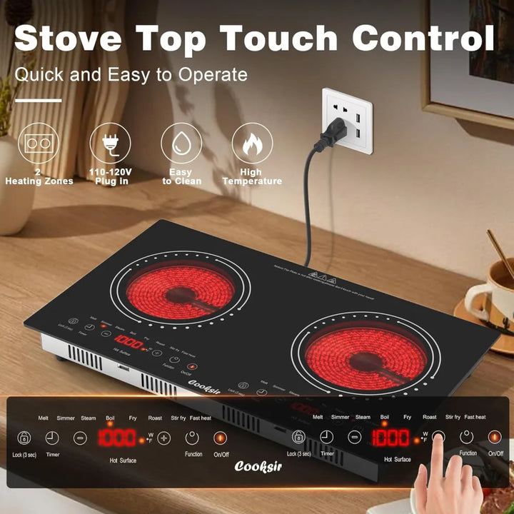 Estufa De Inducción 2 Puestos Digital 1200w Cada Hornilla Negro