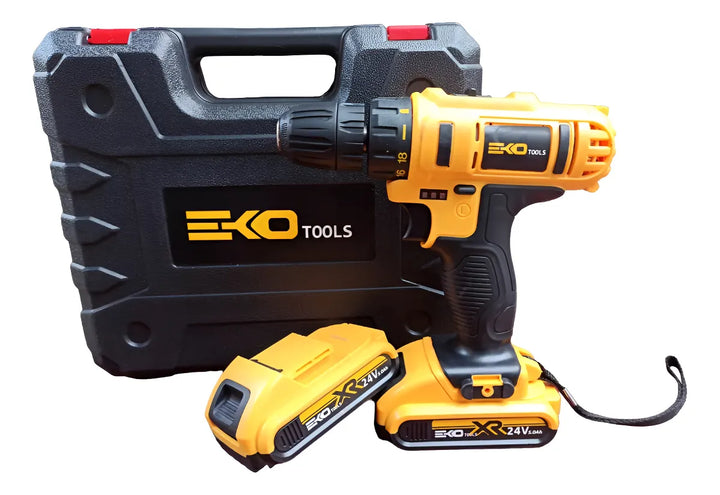 Taladro Destornillador 24v Inalámbrico Con Accesorios - Amarillo - 6p