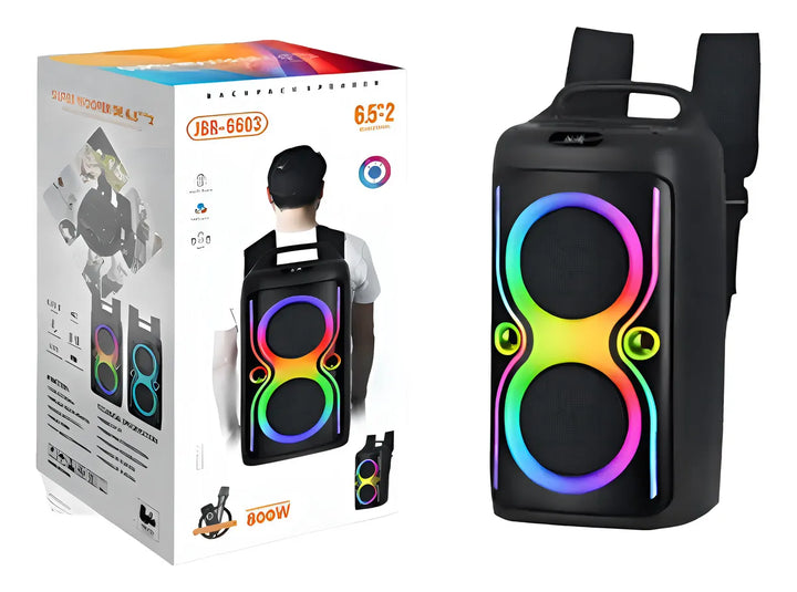 Parlante Mochila Ndr 6603 Bluetooth Karaoke Con Luces Color Negro