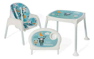 Silla Comer Bebe Multifuncional 3 En 1 Se Transforma Mesa Multicolor Azul Claro