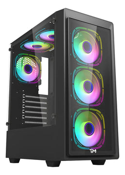 Chasis Gamer Aerox Atx Gabinete Vidrio Templado + 6 Fan Argb Negro