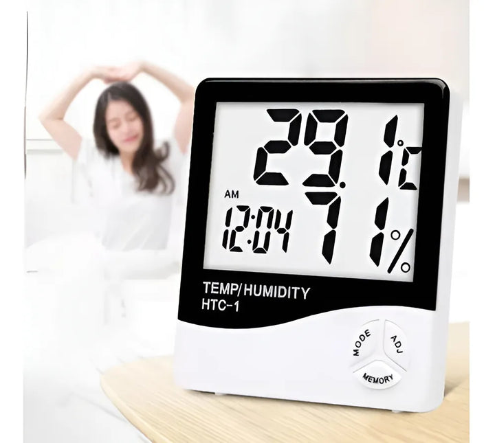 Higrometro Digital Termometro Medidor Humedad Reloj Alarma