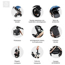 Coche Bebé Reclinable Moises Bebesit Gold Lx, Plegable Azul Chasis Dorado