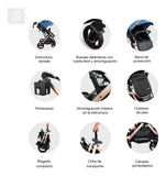 Coche Bebé Reclinable Moises Bebesit Gold Lx, Plegable Azul Chasis Dorado