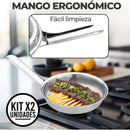 Set x2 Sartenes de Acero Quirúrgico 18/10 con Tapa, Cocina Gourmet Saludable, Alta Durabilidad, Antiadherente Natural sin Revestimientos, Apta para Todo Tipo de Estufas