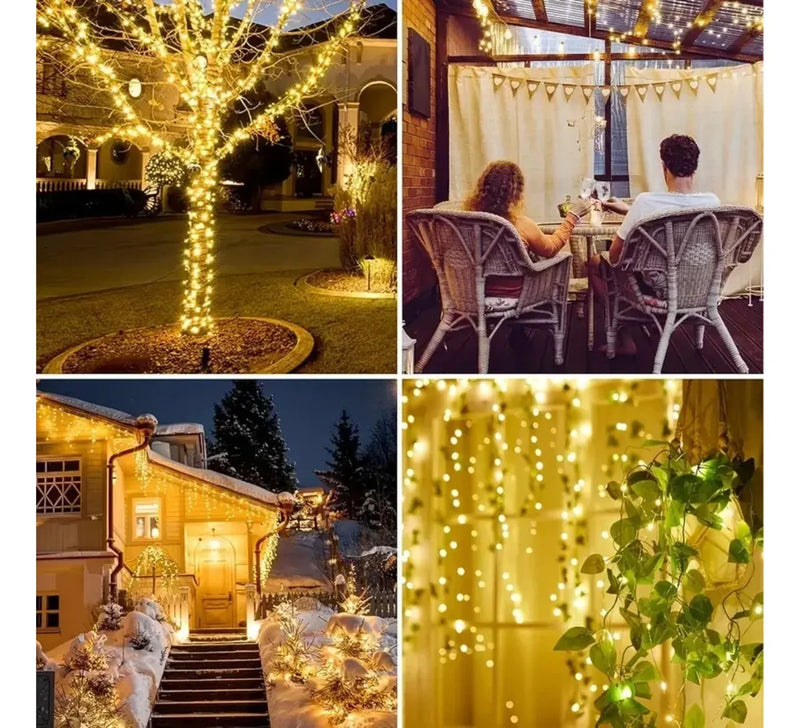 Luces Navideñas Multicolor Con Panel Solar - 21 Metros Azul Claro