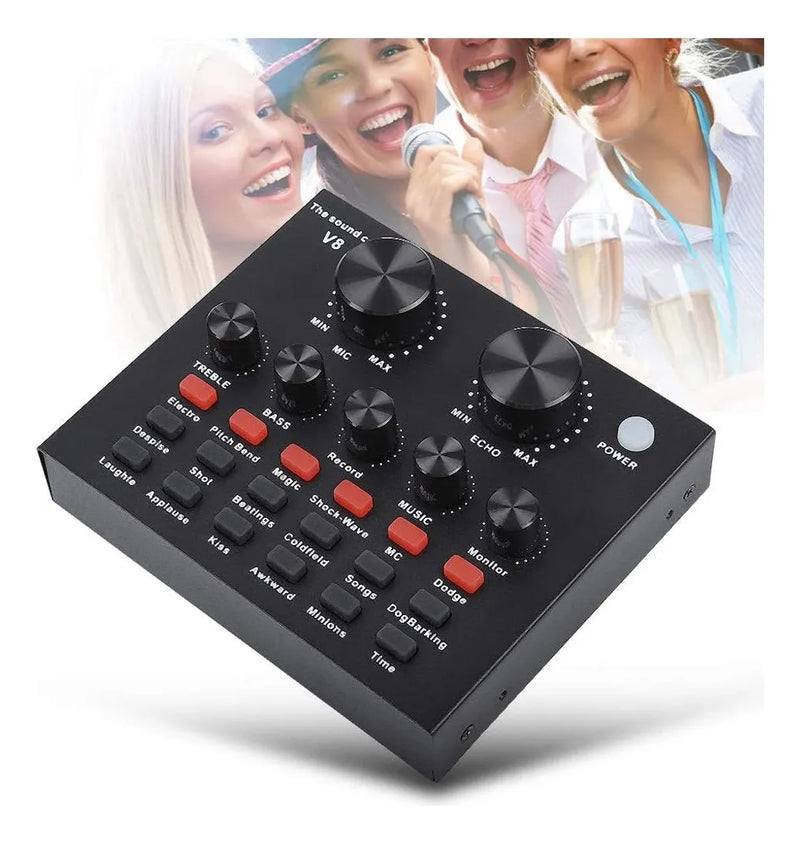 Tarjeta De Sonido V8- Mezclador De Audio,transmision En Vivo Negro