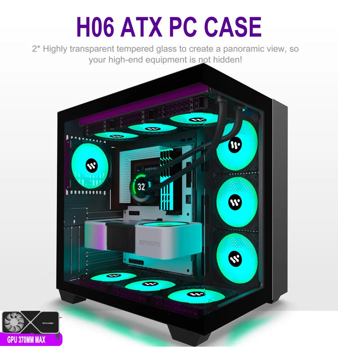 Amanson Funda Para Pc Preinstala 9 Ventiladores Argb, Atx Mi