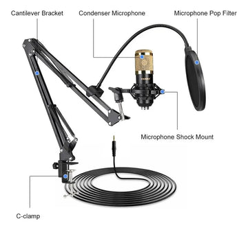 Kit Micrófono Profesional De Condensador + Tarjeta Sonido V8 Negro