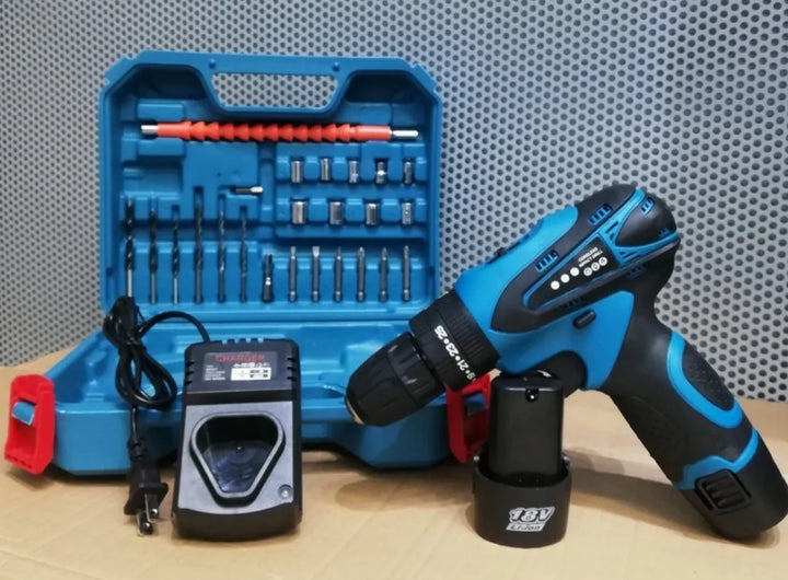 Taladro Inalámbrico Percutor Atornillador 18v Con Accesorios - Azul