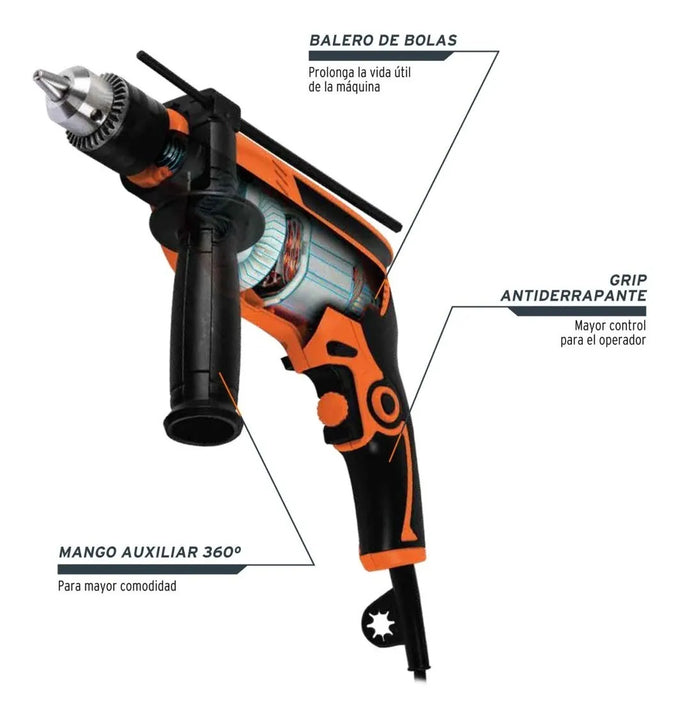 Taladro Percutor Profesional 1/2'' 650w 3100rpm Truper Naranja 60 Hz