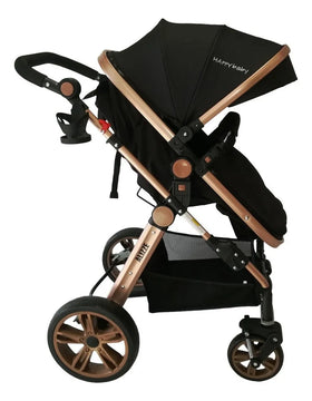 Coche de paseo Happy Baby Alizze travel system negro con chasis color dorado