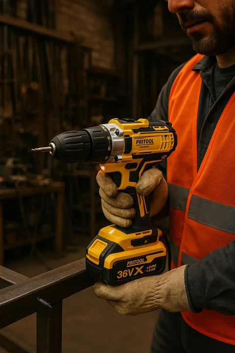 Combo Taladro Percutor Inalámbrico + Pulidora Eléctrica 710w - Amarillo - 50hz/60hz