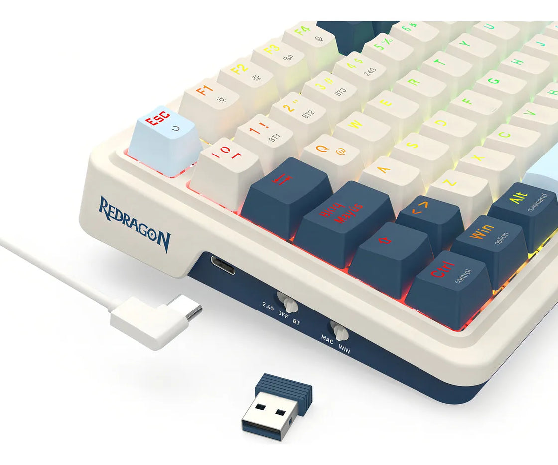 Teclado Wireless Redragon Eisa Pro K686wb Blanco Azul Rgb Ñ Blanco/azul Español Latinoamérica