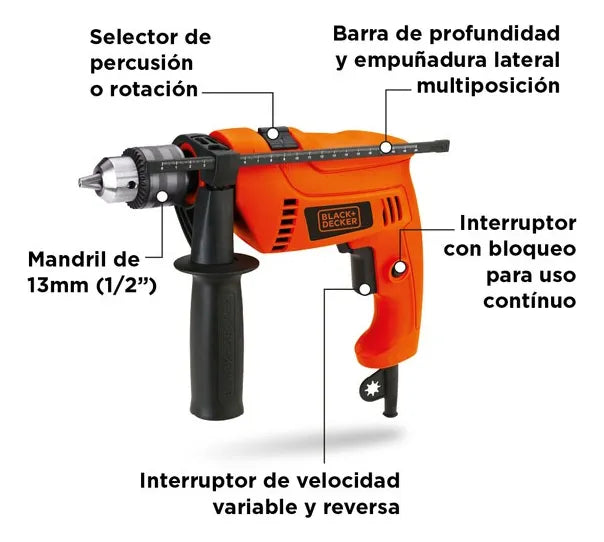 Taladro Percutor 1/2 Vvr 550w Black+decker Hd555-b3 Naranja