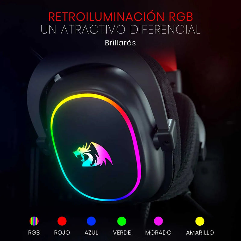Auriculares Gamer Redragon Gamer Zeus X H510 Rgb Led Usb Negro