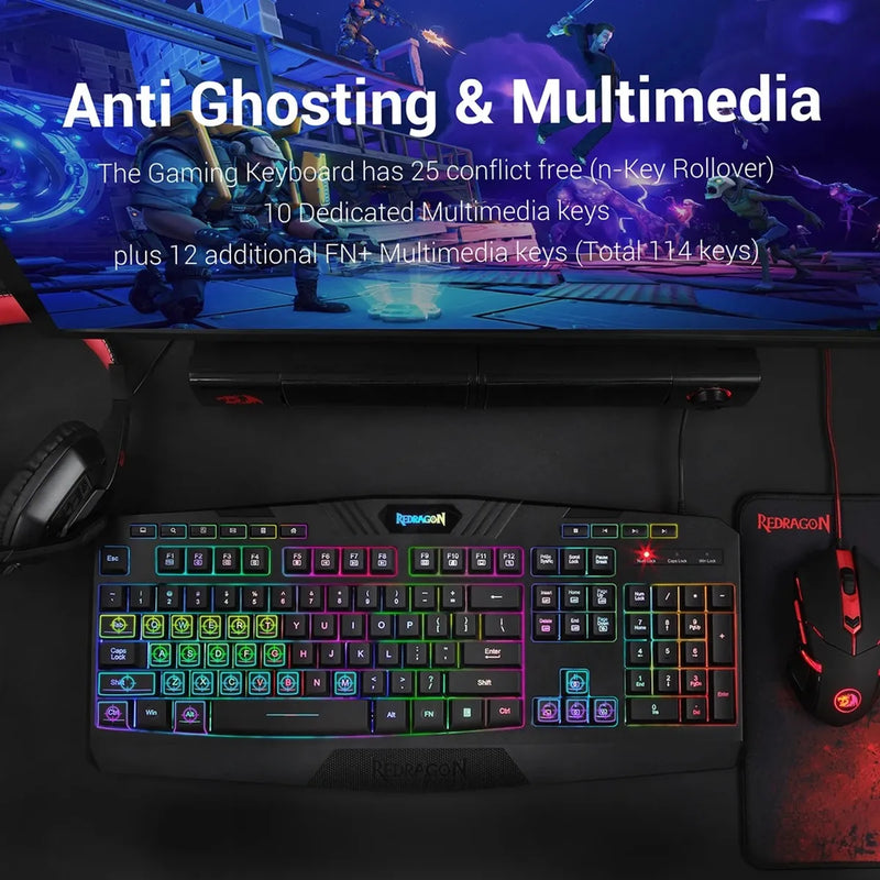 Combo Gamer 4en1 Redragon S101: Teclado, Mouse, Pad, Diadema Negro Negro