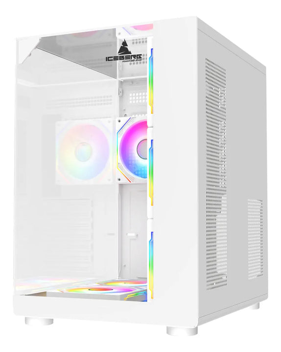 Chasis Gamer Iceberg Crystal Cube S 6 Fans Argb Atx Blanco