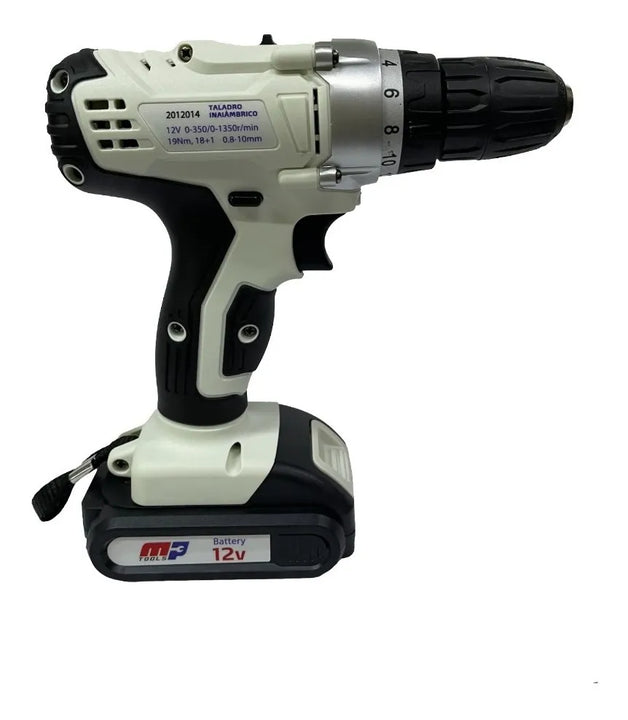 Taladro Inalambrico Mptools 3/8 Percutor 12v Profesional - Blanco