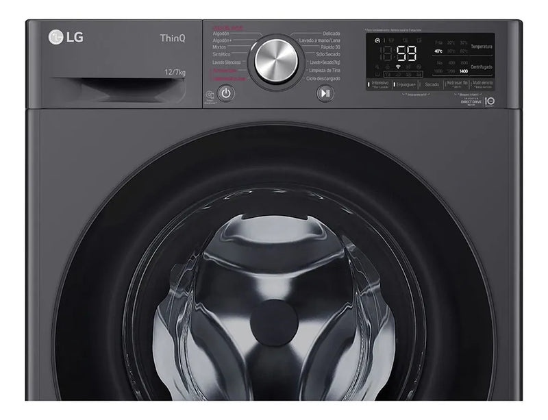 Lavadora LG Carga Frontal Wd12mvc5s6 12kg Aidd Negro Claro