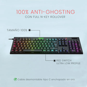 Teclado Gamer Redragon Horus Fs K619 Rgb Switch Rojo Color del teclado Negro Idioma Español Latinoamérica