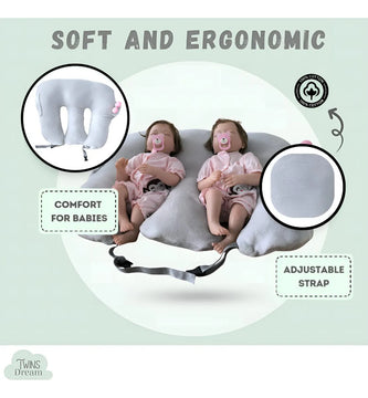 Almohada De Lactancia Para Gemelos 3 En 1 Gris Gemelar