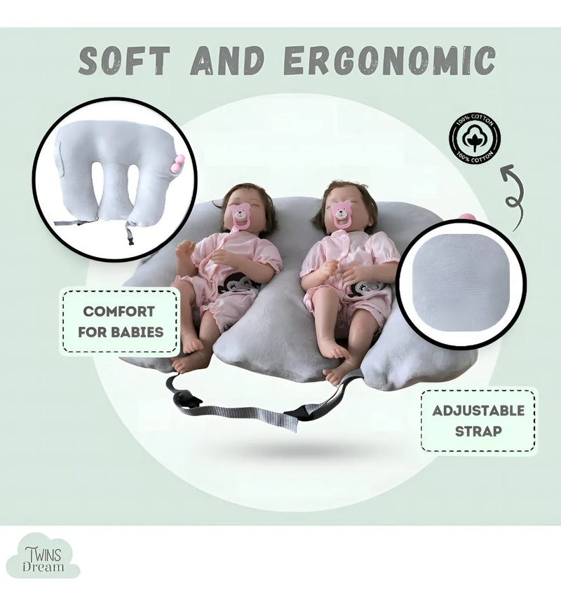 Almohada De Lactancia Para Gemelos 3 En 1 Gris Gemelar
