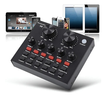 Interfaz Mezclador De Audio Externo Usb Tarjeta De Sonido V8 Negro