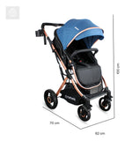 Coche Bebé Reclinable Moises Bebesit Gold Lx, Plegable Azul Chasis Dorado
