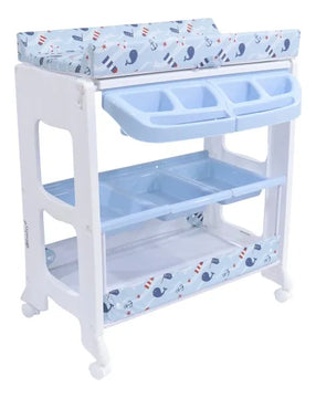 Bañera Para Bebé Con Mueble Organizador Ebaby Color Azul Ruedas Cambiador Manguera Desague
