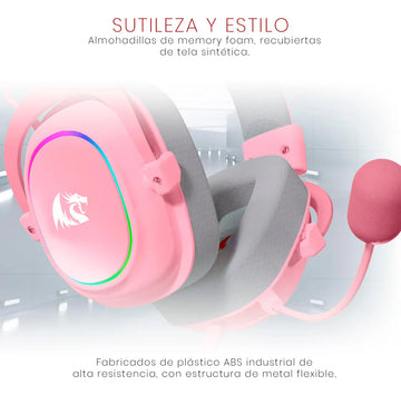 Auriculares gamer Redragon Gamer Zeus X H510-RGB rosa con luz LED