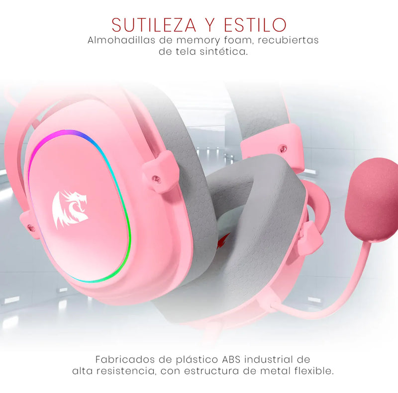 Auriculares gamer Redragon Gamer Zeus X H510-RGB rosa con luz LED
