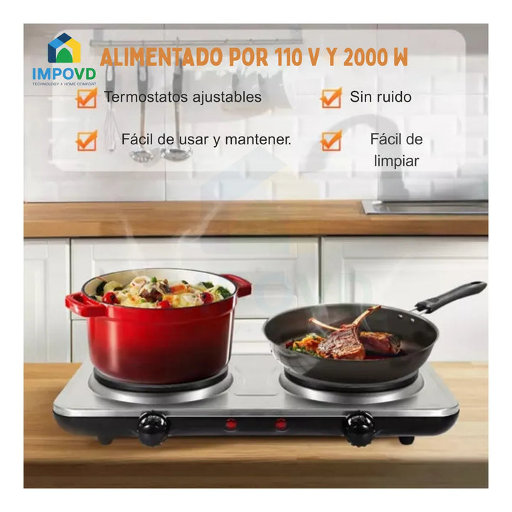 Fogon Estufa Eléctrica Sokany Dos Puestos Perillas Ajuste Temperatura Cocina Rápida Portátil Compacta Bajo Consumo Superficie Fácil Limpieza Potente Electrodoméstico Hogar Cocinas Modernas Eficiente