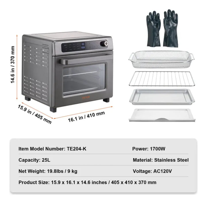 Air Fryer Horno Tostador Freidora De Aire 12en1 Cocina Plateado