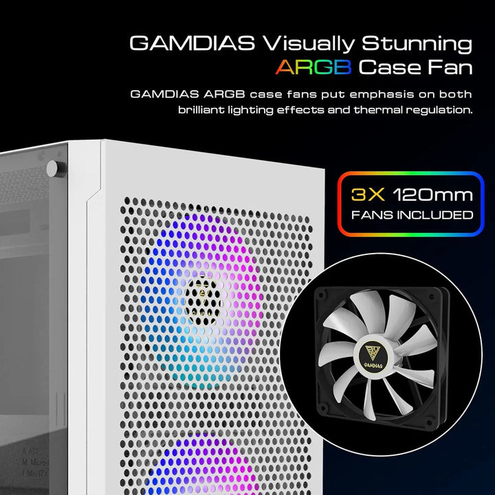 Caja Pc Gaming Gamdias Atx Blanca Rgb Vidrio Templado