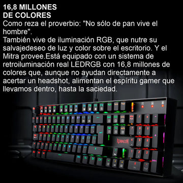 Teclado Gamer Redragon Mitra K551 Spanish Red Switch Black Teclado Negro Idioma Español España