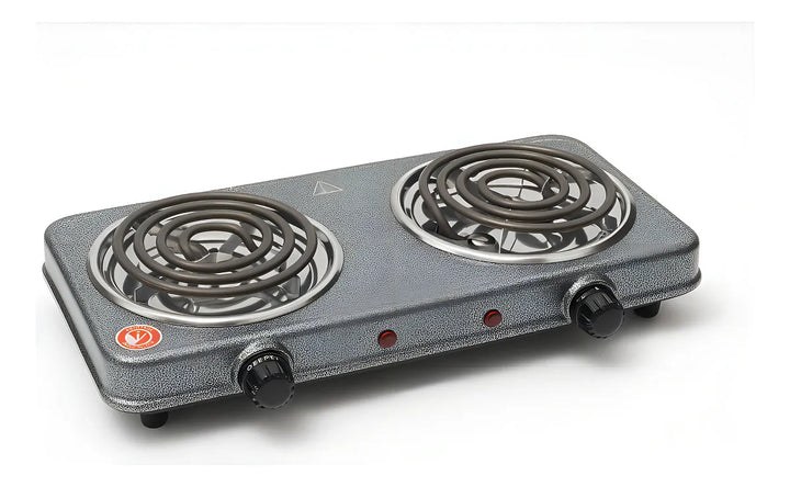 Fogon Estufa Electrica Portatil Gris Negro Cafe 2 Puestos Quemadores Potencia 2000w Cocina Compacta Resistente Hogar Oficina Viajes Camping Practica Rapida Segura Limpieza Sencilla