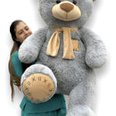 Oso De Peluche Gigante 1,50m + Moño + 3 Globos Gris