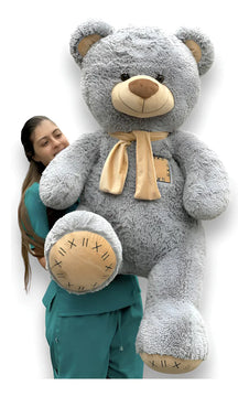 Oso De Peluche Gigante 1,50m + Moño + 3 Globos Gris