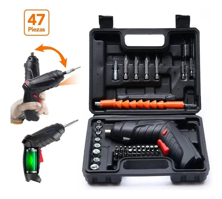 Destornillador Inalambrico Electrico 47 En 1 Recargable Exte - Negro
