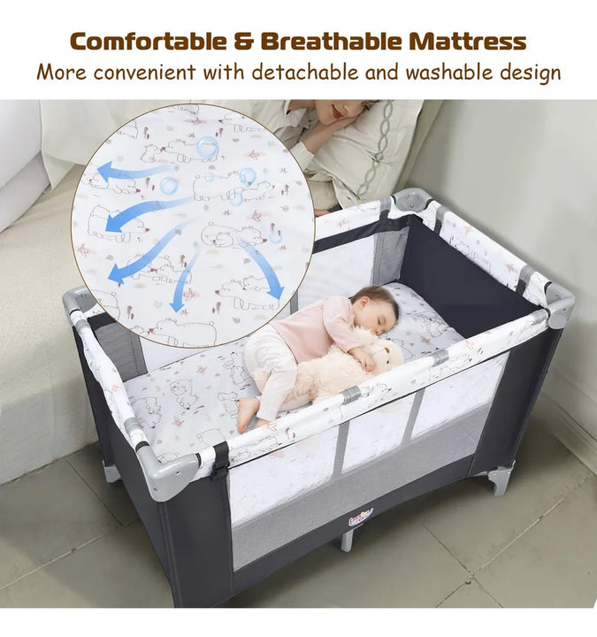 Baby Joy Pack And Play 3 En 1 Portátil Con Moisés Y Cambiado