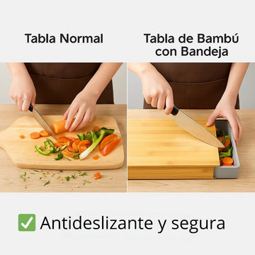 Tabla Cortar Bambú Bandeja Recolectora Organizacion Cocina Lisa